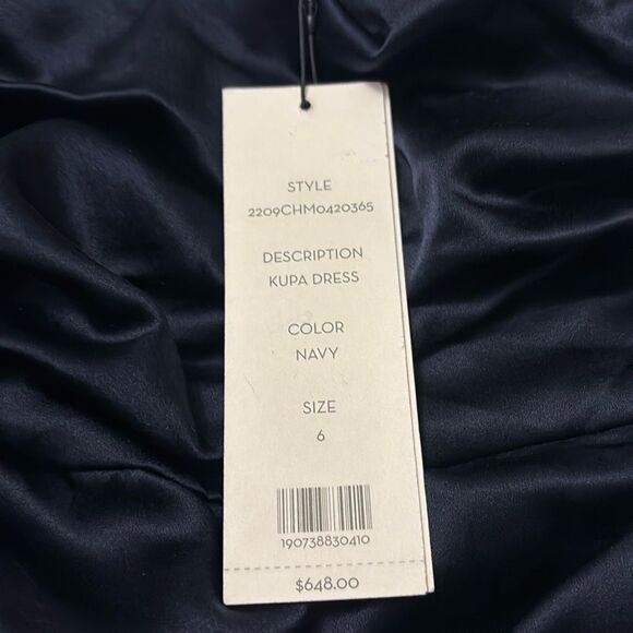 Veronica Beard "Kupa" ruched strapless midi dress in luxe silk Navy NWT $648 - Picture 5 of 6
